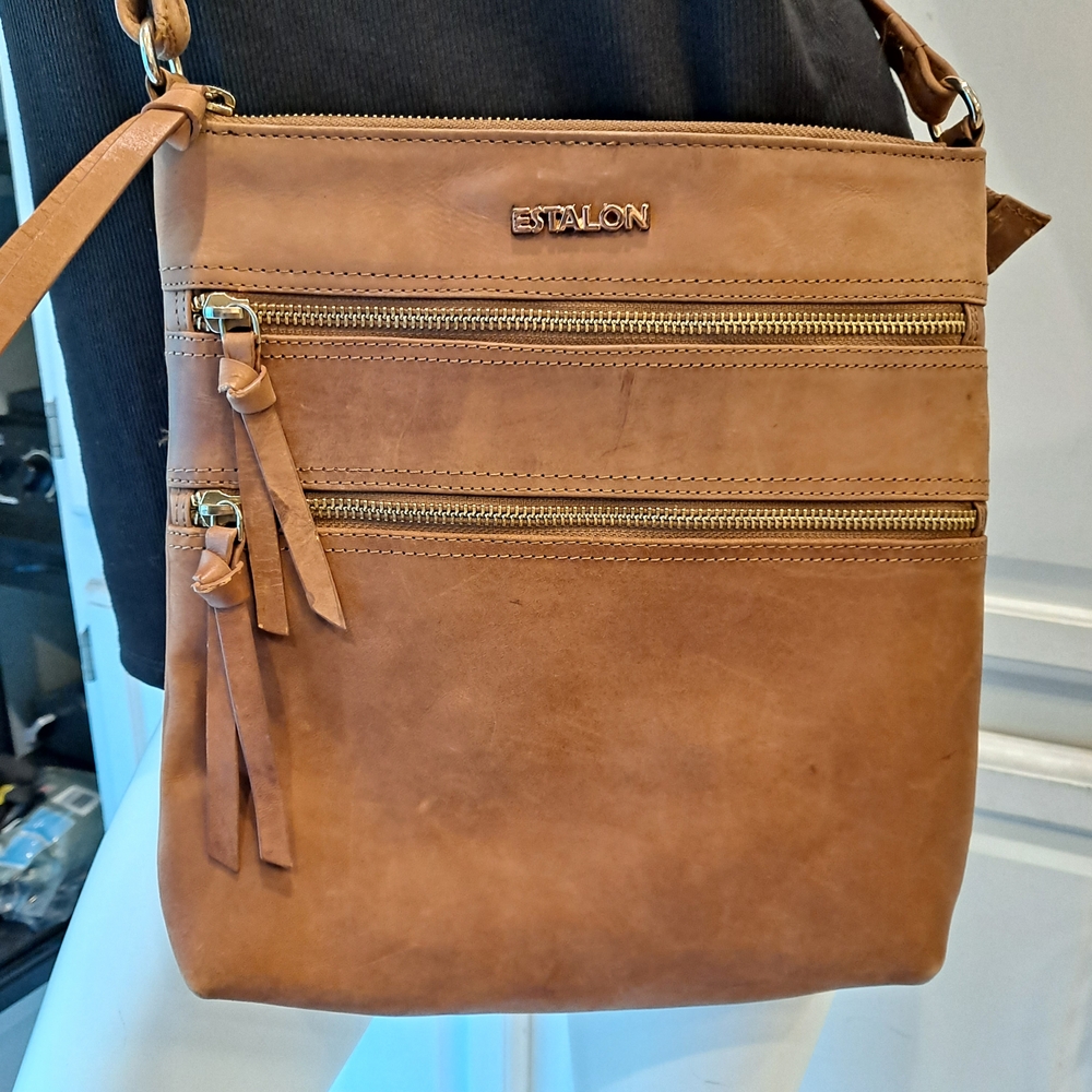 Estalon Tan Leather Crossbody Bag